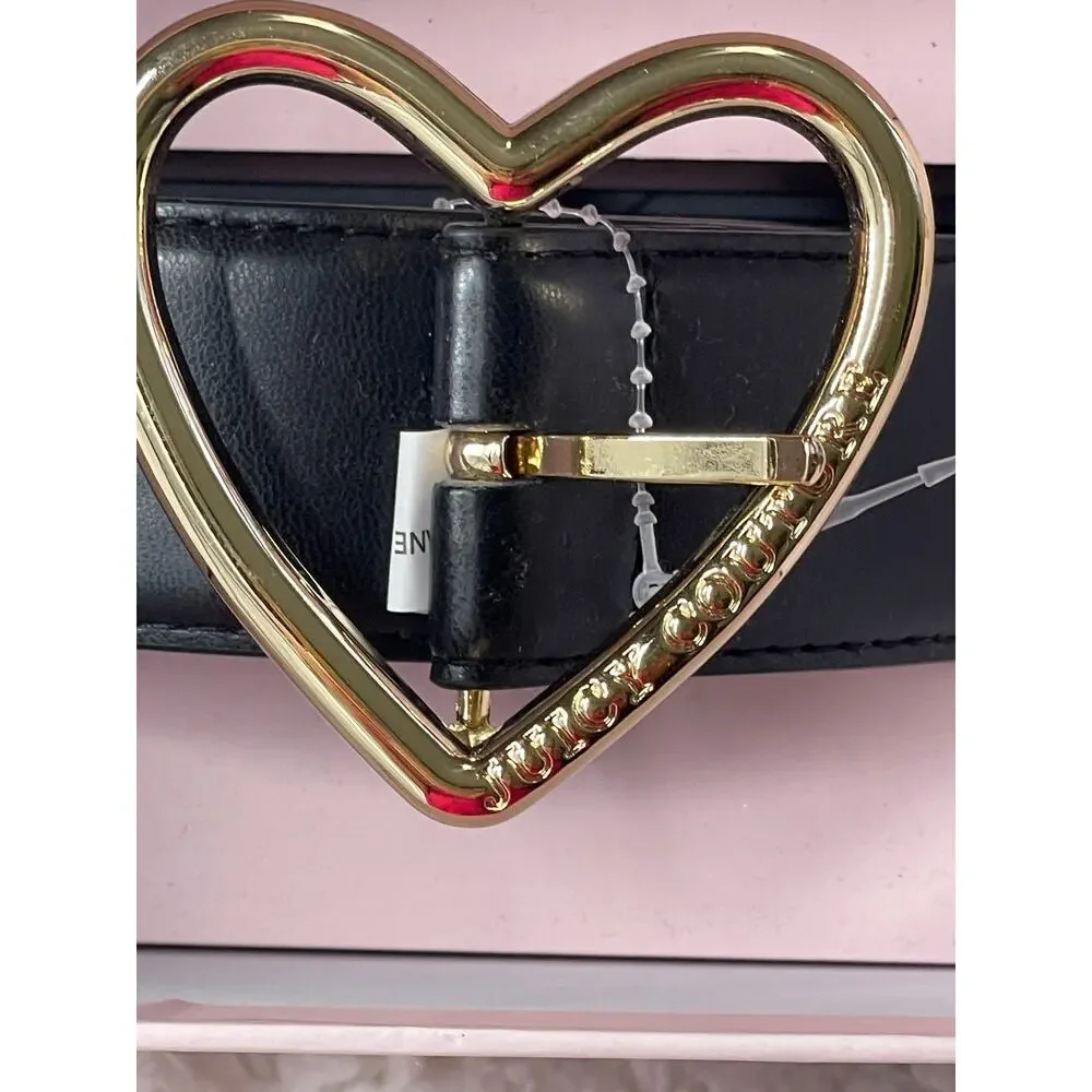 Juicy Couture Black Belt Heart shaped Buckle Gold Tone Adjustable Size M/L NEW